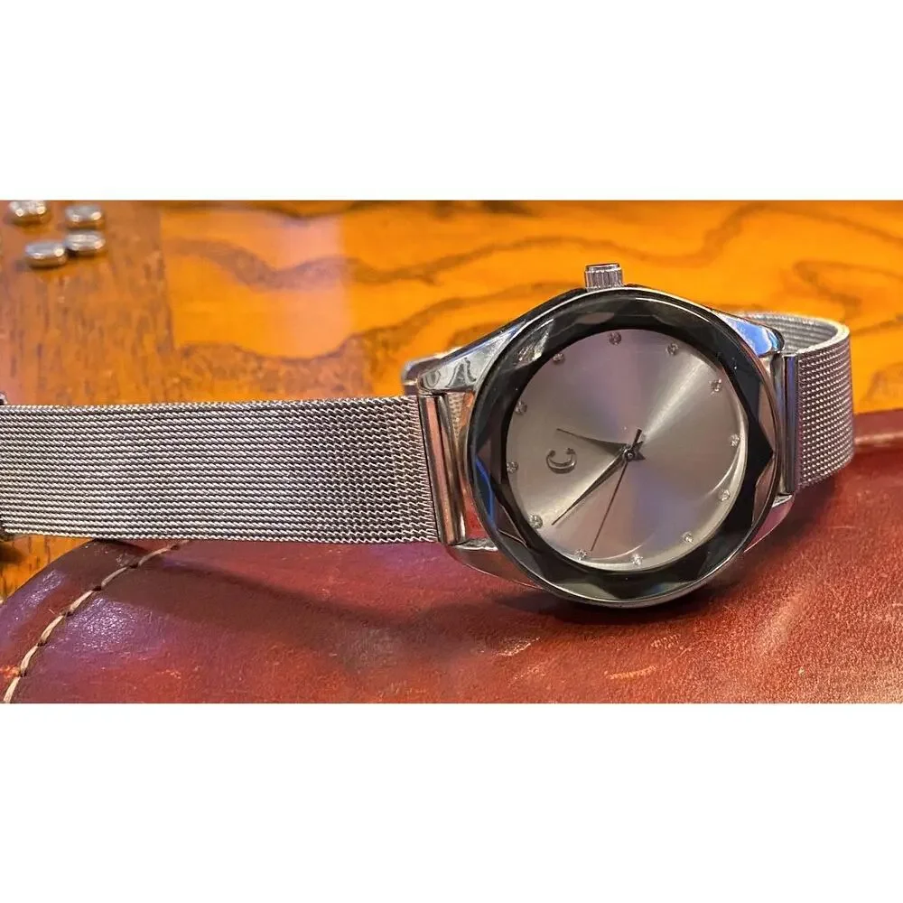 Women's 35mm Silver Tone Charming Charlie Watch, Faceted Crystal